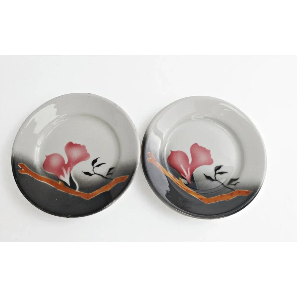Vintage 1970s Jackson China Pink Flower Airbrush Pattern Restaurant Plates 5.5